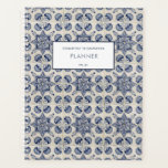 Vintage Blue White Geometric Flower Recipe Planner<br><div class="desc">Hand painted traditional tiles from the Mediterranean. Pattern of perfection. Geometric mosaic blue and white flower tile artwork. The perfect decorative design,  ideal gift for any occasion.</div>