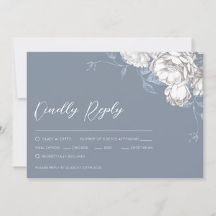 Vintage Blue White & Gray Floral Drawing
