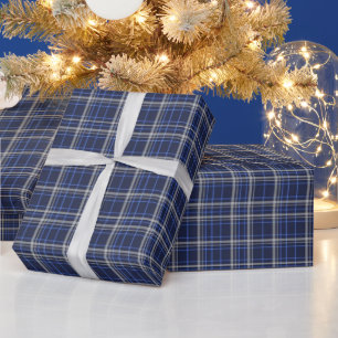 Vintage Blue White Plaid Christmas Wrapping Paper