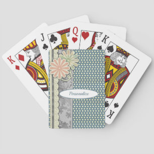 Vintage Blue White Polka Dots Flowers Personalise Playing Cards