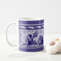 Vintage Blue White Rabbit Easter Greeting Bunny