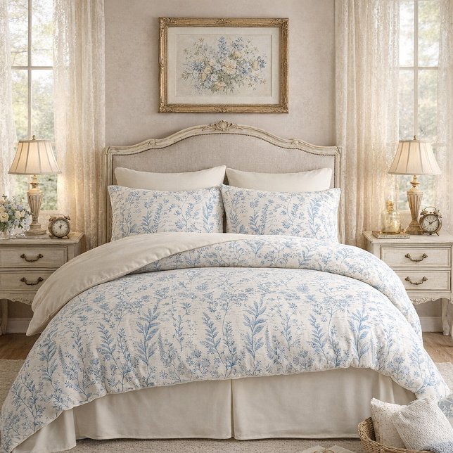 Vintage Blue Wildflower French Toile Pattern Pillowcase (Creator Uploaded)