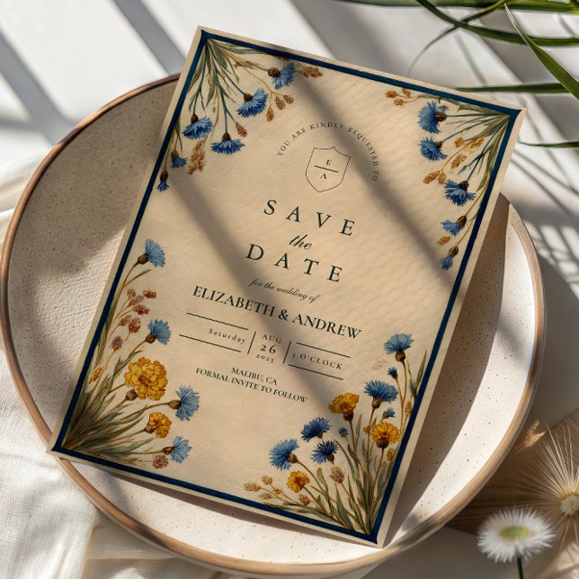 Vintage Blue Wildflower Wedding Save The Date (Creator Uploaded)