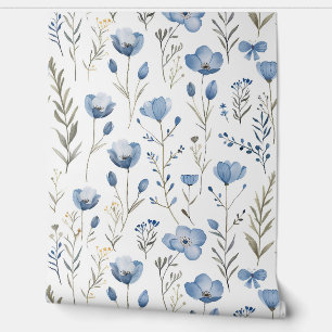 Vintage Blue Wildflowers and Botanical Wallpaper
