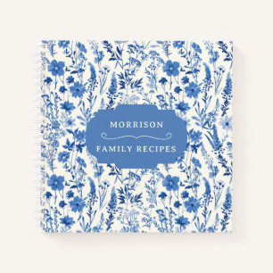 Vintage Blue Wildflowers Personalised Recipe Notebook