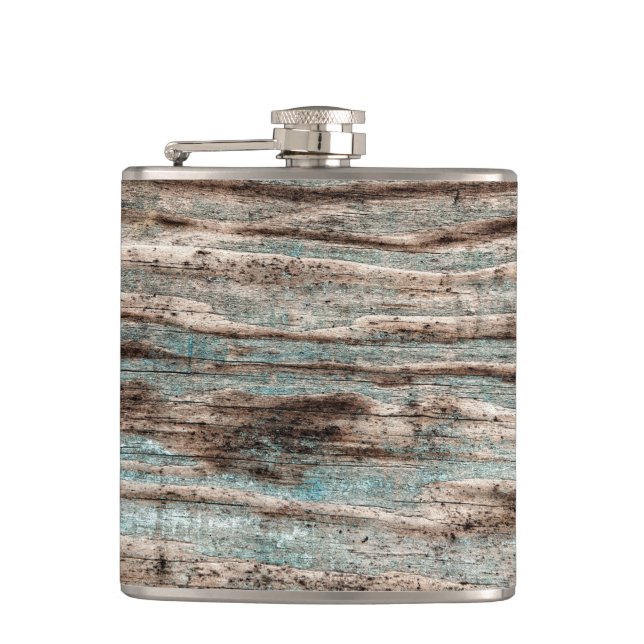 Vintage Blue Wood Hip Flask (Front)