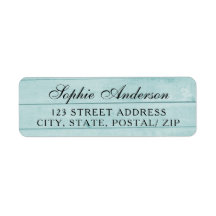 Vintage blue wood wedding return address label