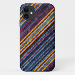 Vintage Blue Yellow Brown Stripes Pattern iPhone 11 Case