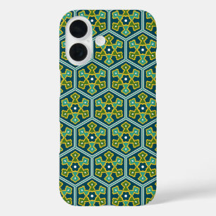 Vintage Blue Yellow Green Ottoman Turkish Hexagon iPhone 16 Case