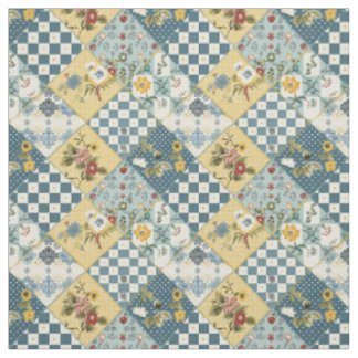 Vintage Blue Yellow Green Patchwork Quilt Fabric