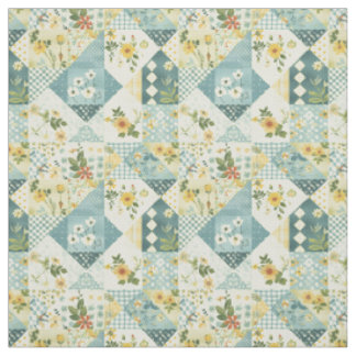 Vintage Blue Yellow Green Patchwork Quilt Fabric