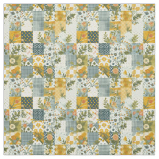 Vintage Blue Yellow Green Patchwork Quilt Fabric