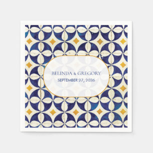 Vintage Blue & Yellow Portuguese Pattern Wedding Napkin