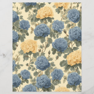 Vintage blue yellow roses scrapbook paper