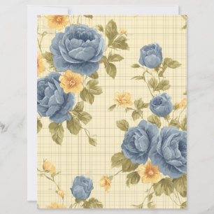 Vintage blue yellow roses scrapbook paper