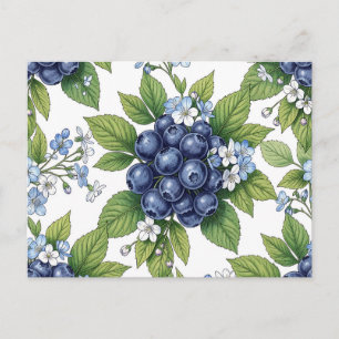 Vintage Blueberry Blossom Botanical Pattern Postcard