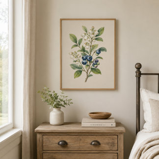 Vintage Blueberry Botanical Art Print