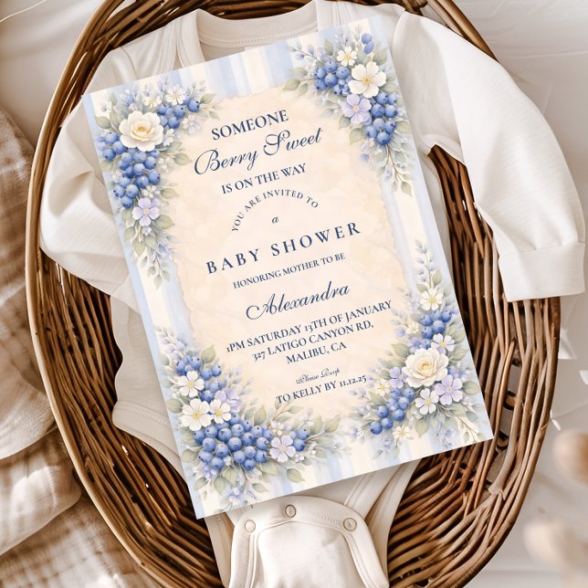 Vintage Blueberry Floral Baby Shower Invitation (Creator Uploaded)