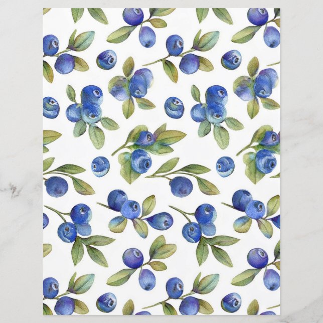 Vintage Blueberry Pattern Paper Sheet Stationary (Front)