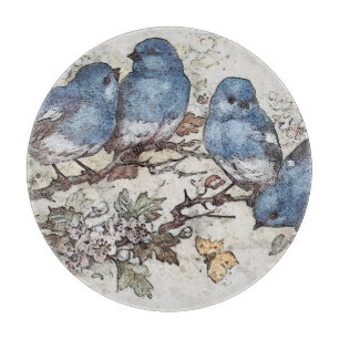 Vintage bluebird illustration cute birds nature cutting board