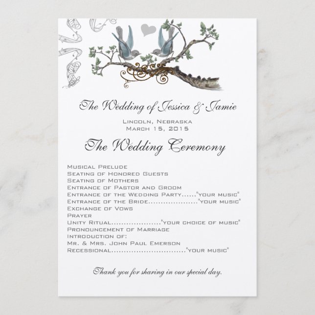 Vintage Bluebird  Wedding Programs (Front)