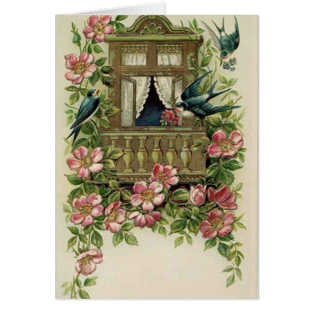 Vintage - Bluebirds at a Balcony, (Front)