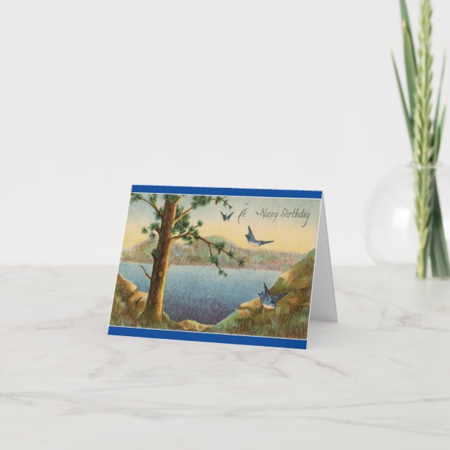 Vintage Bluebirds Birthday Greeting Card (Front)