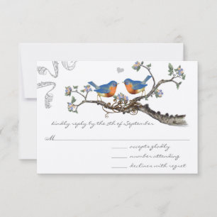 Vintage Bluebirds Blooming Branch Wedding RSVP Card