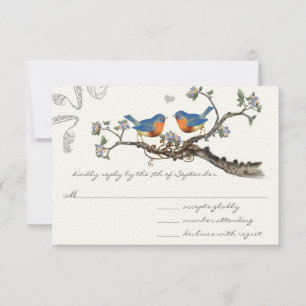 Vintage  Bluebirds Blooming Branch Wedding RSVP Card