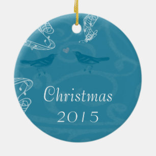 Vintage Bluebirds Christmas Couples Photo Ornament