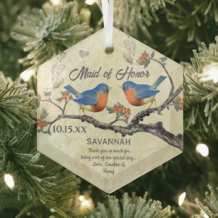 Vintage Bluebirds Maid of Honour Ornaments