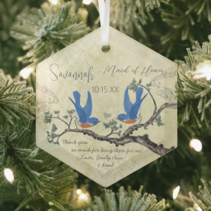 Vintage Bluebirds Maid of Honour Ornaments