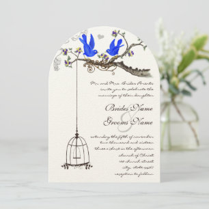 Vintage Bluebirds Royal Blue Blooms Wedding Invitation