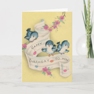 Vintage - Bluebirds Singing Happy Birthday, Card