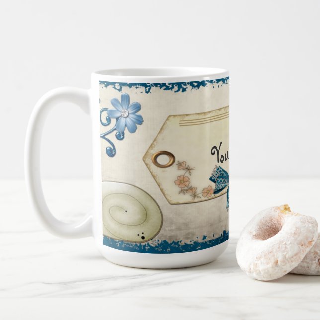 Vintage Blues Whimsical Custom Name Mug (With Donut)