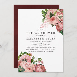 Vintage Blush and Burgundy Floral Bridal Shower Invitation