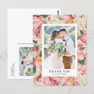 Vintage Blush and Ivory Flowers Wedding Thank You Postcard