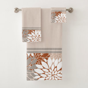 Vintage Blush and Terracotta Watercolor Floral Bath Towel Set