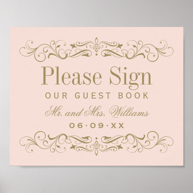Vintage Blush Antique Flourish Wedding Guest Book (Front)