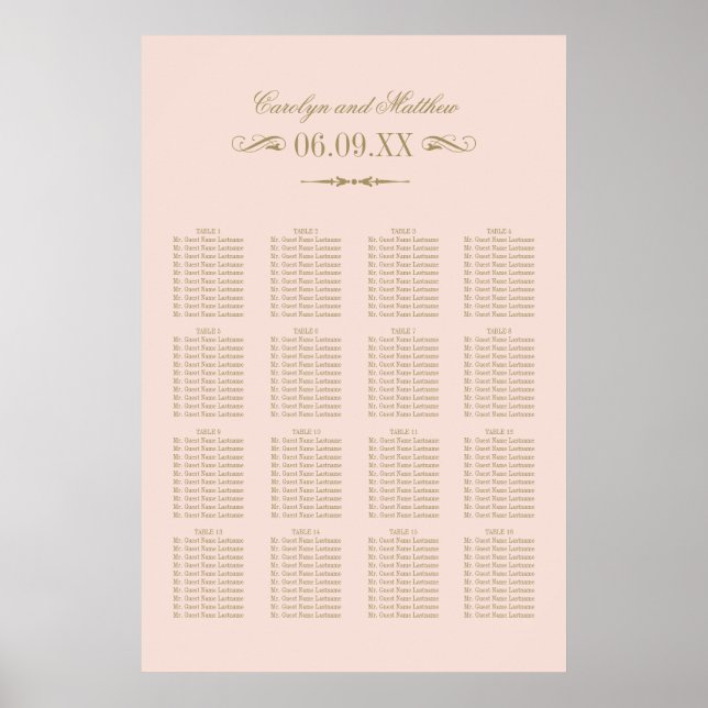 Vintage Blush Antique Flourish Wedding Seating Poster (Front)