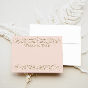 Vintage Blush Antique Gold Flourish Wedding Note Card