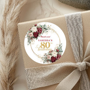 Vintage Blush Burgundy 80th Birthday Stickers