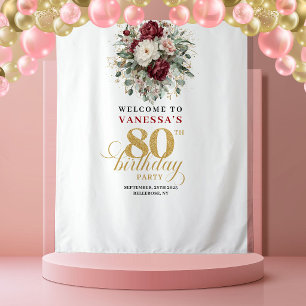 Vintage Blush Burgundy 80th Birthday Tapestry