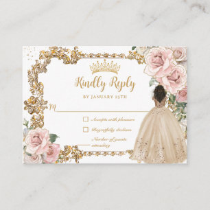 Vintage Blush Champagne Floral Quinceanera RSVP Enclosure Card