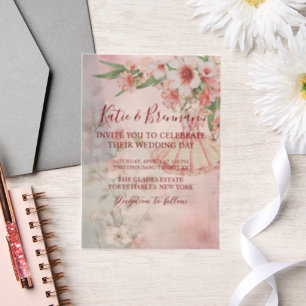 Vintage Blush Dress Wedding Vellum Invitations