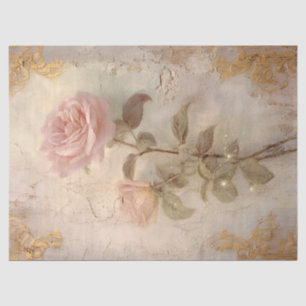 Vintage blush English roses baroque gold ornaments Tissue Paper