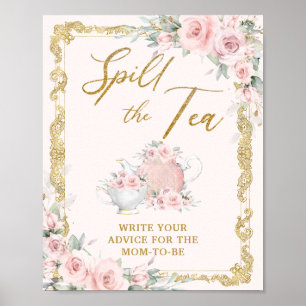 Vintage Blush Floral Baby Shower Spill the Tea Poster