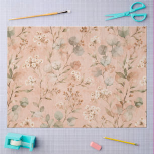 Vintage Blush Floral Watercolor Eucalyptus Pattern Tissue Paper