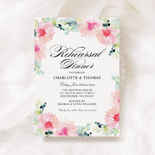 Vintage Blush Floral Watercolor Rehearsal Dinner Invitation