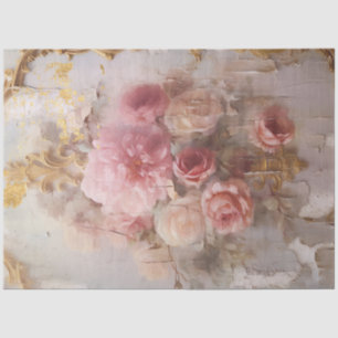 Vintage Blush French Roses Gold Grunge Decoupage Tissue Paper